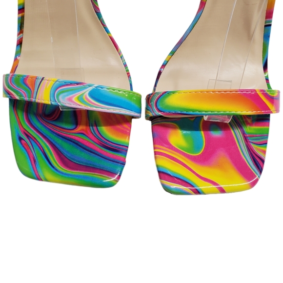 Rouge Helium Groovy Patent Neon Multicolor Square Toe Sandals Heels Sz 10 - Picture 6 of 13